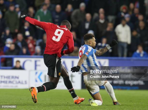 Romelu Lukaku of Manchester United scores their second goal during the Emirates FA Cup Fifth Round match between Huddersfield Town and Manchester...