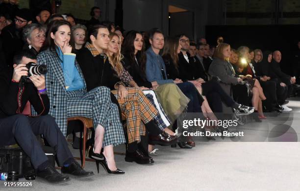 Michelle Dockery, James Righton, Keira Knightley, Simon Woods, Chelsea Clinton and Marc Mezvinsky wearing Burberry at the Burberry February 2018 show...