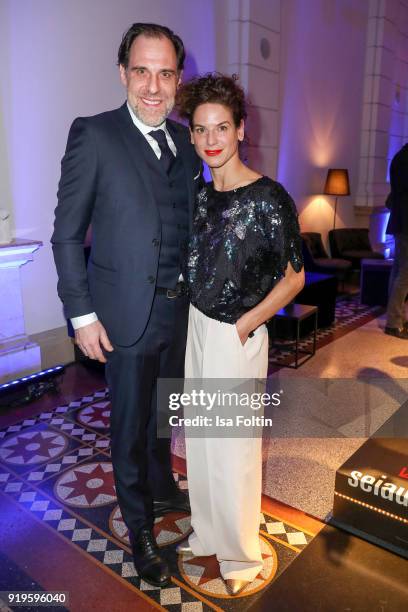 German actor Thomas Loibl and German actress Bibiana Beglau attend the Blue Hour Reception hosted by ARD during the 68th Berlinale International Film...