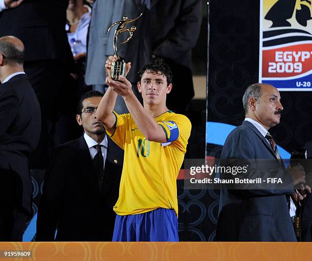 Guiliano of Brazil receives the FIFA Fair Play award on behalf of his team after the FIFA U20 World Final match between Ghana and Brazil at the Cairo...