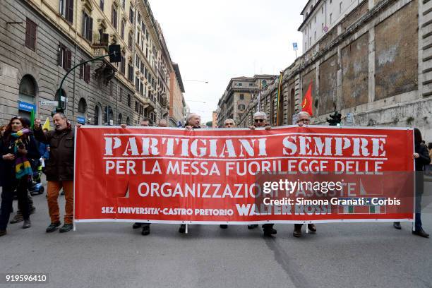 Banner for the outlawing of fascist organizations during Defend Afrin, national demonstration against the Turkish bombardments in Afrin, for the...