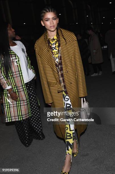 Zendaya Coleman wearing Burberry at the Burberry February 2018 show during London Fashion Week at Dimco Buildings on February 17, 2018 in London,...