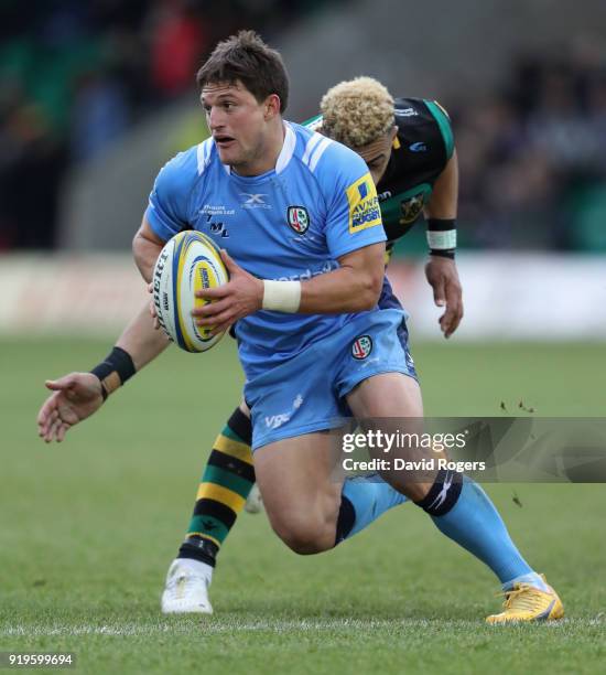 Piet van Zyl of London Irish moves away from Luther Burrell during the Aviva Premiership match between Northampton Saints and London Irish at...