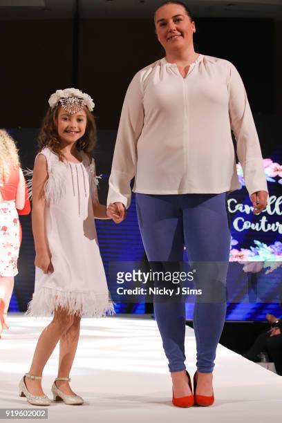 Camellia Couture at the House of iKons show during London Fashion Week February 2018 at Millenium Gloucester London Hotel on February 17, 2018 in...