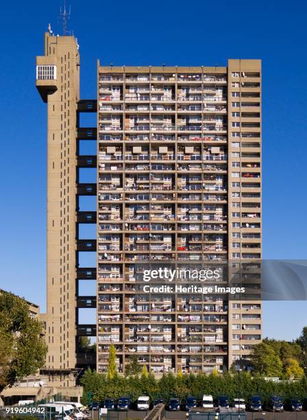 Trellick Tower, 5 Golborne Road, North Kensington, London, 2010. General view of elevation. A Brutalist Grade II Listed block of flats designed by...