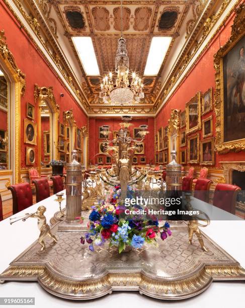 Waterloo Gallery, Apsley House, London, circa 2015. View of the Waterloo Gallery dressed for a banquet using the Portuguese Service.