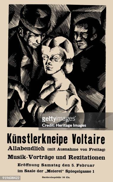 Poster for the opening of the Cabaret Voltaire on , 1916. Private Collection.