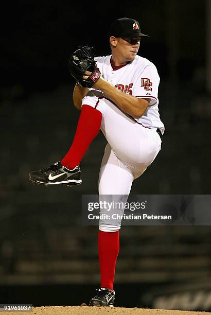 Washington Nationals prospect Stephen Strasburg, playing for the Phoenix Desert Dogs, pitches in the Arizona Fall League game against the Scottsdale...