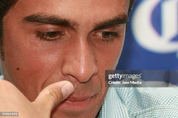 Spanish cyclist Alberto Contador attends a press conference before the Cycle Route Criterium Cancun Vive Mexico at Carlos 'n Charlie's Restaurant on...