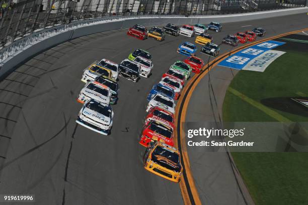 Daniel Hemric, driver of the South Point Hotel & Casino Chevrolet, leads the field during the NASCAR Xfinity Series PowerShares QQQ 300 at Daytona...