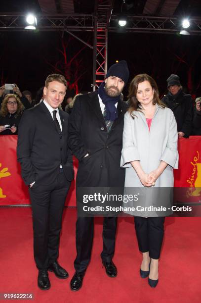 Edwin Thomas, Rupert Everett and Emily Watson attend the 'The Happy Prince' premiere during the 68th Berlinale International Film Festival Berlin at...