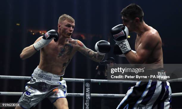 Tommy Langford and Jack Anfield during the British middleweight title fight at the Manchester Arena.