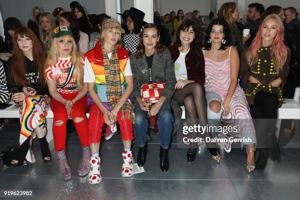 Nicola Roberts, Paloma Faith, Edie Campbell, Alexa Chung, Daisy Lowe, Pixie Geldof and Lady Mary Charteris attend the House of Holland show during...