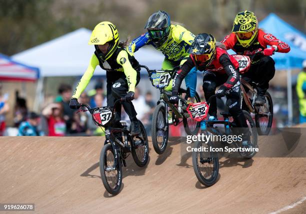 Factory Wiawis/LSG's Zoe Fleming of New Zealand , Ssquared Bicycles' Lauren Reynolds of Australia , Haro Racings Brooke Crain , and Factory J&R's...