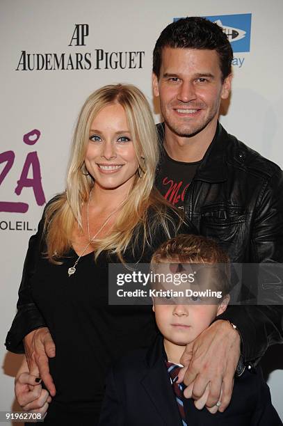 Actor David Boreanaz, wife Jaime Bergman and son Jayden Rayne Boreanaz arrive for the Cirque Du Solei Opening Night Gala For Kooza at the Santa...