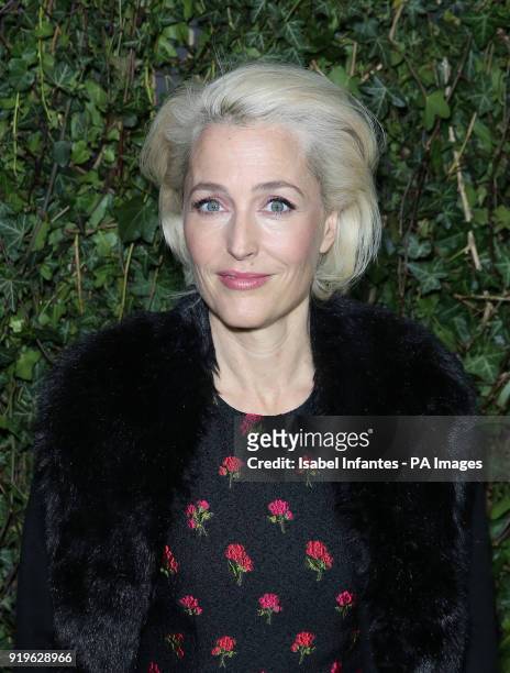 Gillian Anderson arriving at the Charles Finch and Chanel pre-Bafta party at the Mark's Club in Mayfair, London.