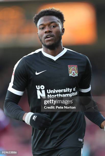 Gboly Ariyibi of Northampton Town in action during the Sky Bet League One match between Scunthorpe United and Northampton Town at Glanford Park on...