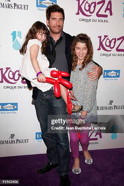 Dylan McDermott, daughters Colette and Charlotte arrive for the Cirque Du Soleil Opening Night Gala For Kooza at Santa Monica Pier on October 16,...