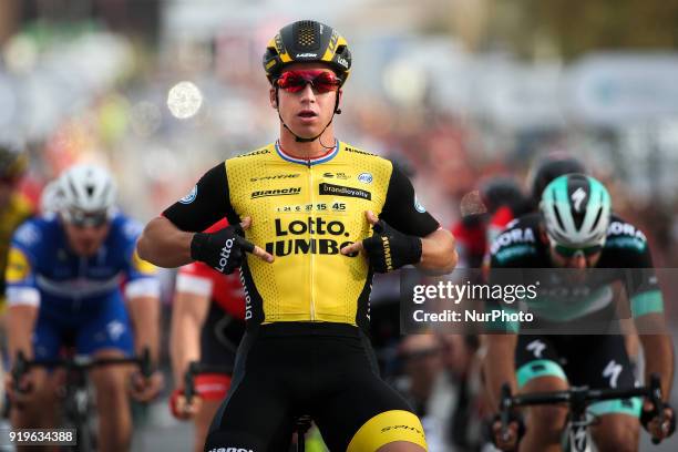 Dylan Groenewegen of Team Lotto NL-Jumbo wins against Matteo Pelucchi of Bora-Hansgrohe the 4th stage of the cycling Tour of Algarve between...