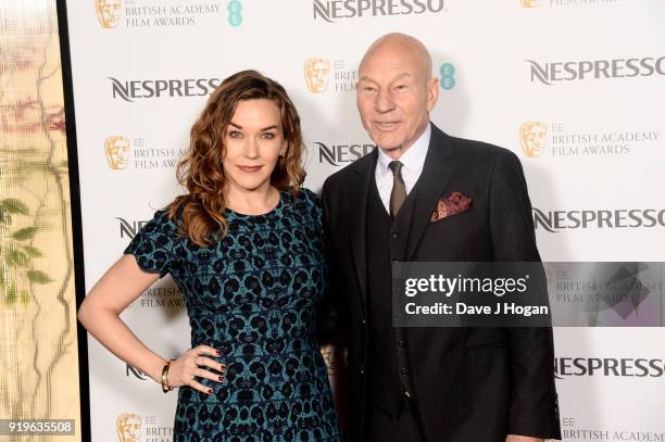 Sir Patrick Stewart and Sunny Ozell attend the EE British Academy Film Awards nominees party at Kensington Palace on February 17, 2018 in London,...