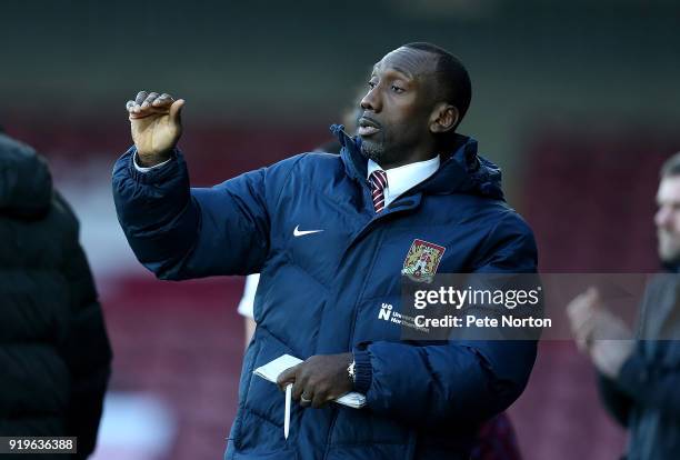 Northampton Town manager Jimmy Floyd Hasselbaink gives instructions during the Sky Bet League One match between Scunthorpe United and Northampton...