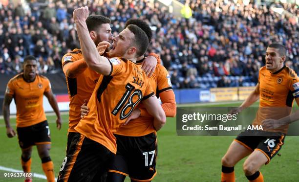 Helder Costa of Wolverhampton Wanderers celebrates after scoring a goal to make it 1-1 during the Sky Bet Championship match between Preston North...