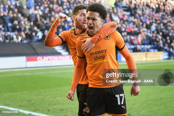 Helder Costa of Wolverhampton Wanderers celebrates after scoring a goal to make it 1-1 during the Sky Bet Championship match between Preston North...