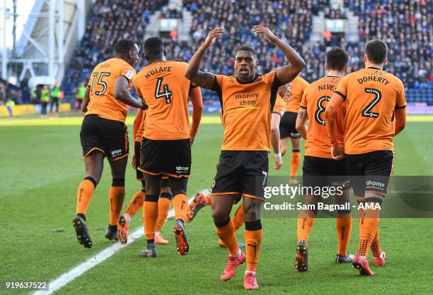 Ivan Cavaleiro of Wolverhampton Wanderers celebrates after Helder Costa of Wolverhampton Wanderers scored a goal to make it 1-1 during the Sky Bet...