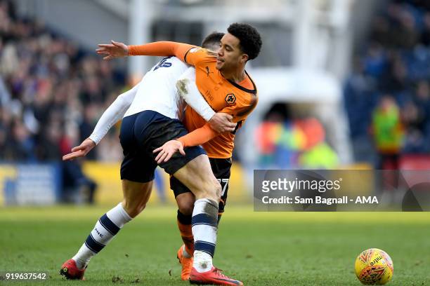 Joshua Earl of Preston North End and Helder Costa of Wolverhampton Wanderers during the Sky Bet Championship match between Preston North End and...