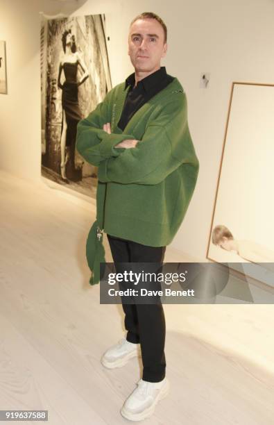 Raf Simons attends the AnOther Magazine & The Store X official opening of "Prints, Film, Posters & More: A Willy Vanderperre Exhibition" at 180 The...