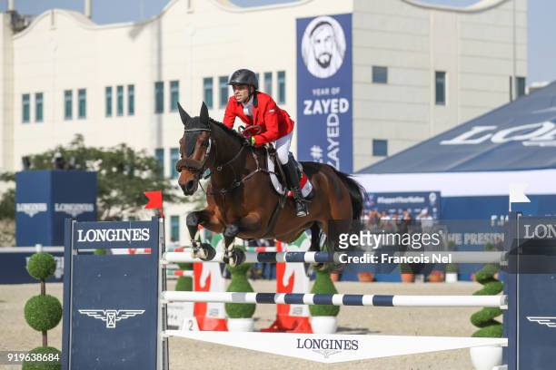 Abdel Said of Egypt rides Jumpy van de Hermitage during The President of the UAE Show Jumping Cup at Al Forsan on February 17, 2018 in Abu Dhabi,...