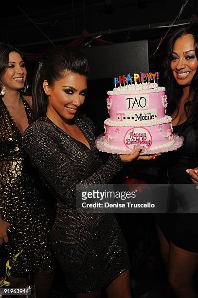 Brittny Gastineau, Kim Kardashian and Lala Vasquez attends TAO Nightclub at the Venetian on October 16, 2009 in Las Vegas, Nevada.