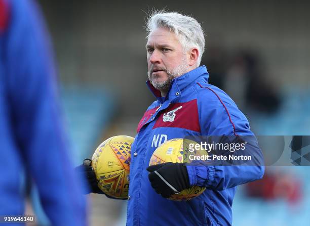 Scunthorpe United first team coach Nick Daws looks on prior to the Sky Bet League One match between Scunthorpe United and Northampton Town at...