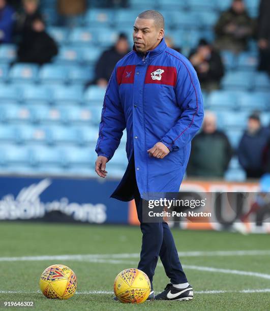 Scunthorpe United kit man Nathan Stanton looks on prior to the Sky Bet League One match between Scunthorpe United and Northampton Town at Glanford...