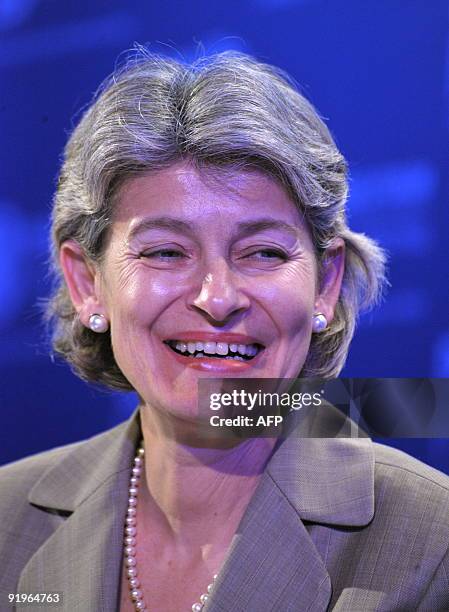 New UNESCO head Irina Bokova from Bulgaria listens to moderator Monique Canto-Sperber while attending a plenary session on October 17, 2009 during...