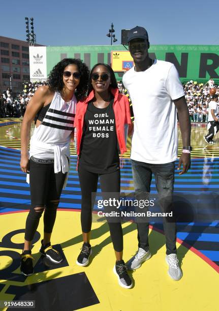 Candace Parker, Chiney Ogunuke, and Thon Maker at adidas Creates 747 Warehouse St. - an event in basketball culture on February 17, 2018 in Los...