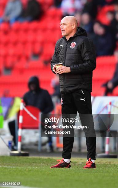 Fleetwood Town manager Uwe Rosler shouts instructions to his team from the technical area during the Sky Bet League One match between Doncaster...