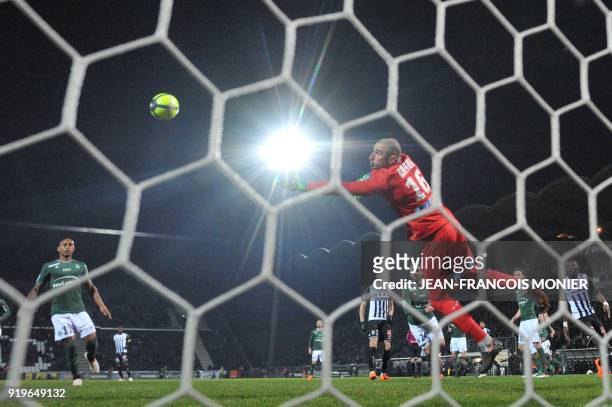 Saint-Etienne's French goalkeeper Stephane Ruffier catches the ball during the French L1 football match between Angers and Saint-Etienne , on...