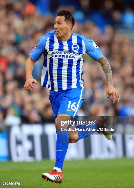 Leonardo Ulloa of Brighton and Hove Albion during the FA Cup Fifth Round match between Brighton and Hove Albion and Coventry City at Amex Stadium on...