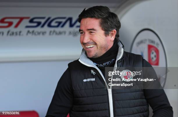 Crawley Town manager Harry Kewell during the Sky Bet League Two match between Crawley Town and Lincoln City at Broadfield Stadium on February 17,...