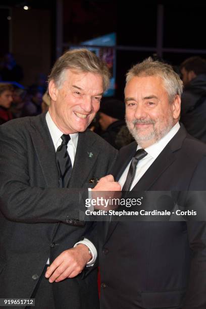 Benoit Jacquot and Luc Besson attend the 'Eva' premiere during the 68th Berlinale International Film Festival Berlin at Berlinale Palast on February...