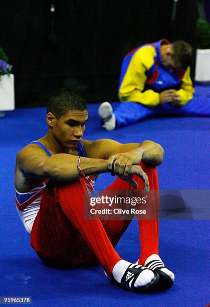 Louis Smith of Great Britain reacts after he competed on the pommel horse during the Apparatus Finals on the fifth day of the Artistic Gymnastics...