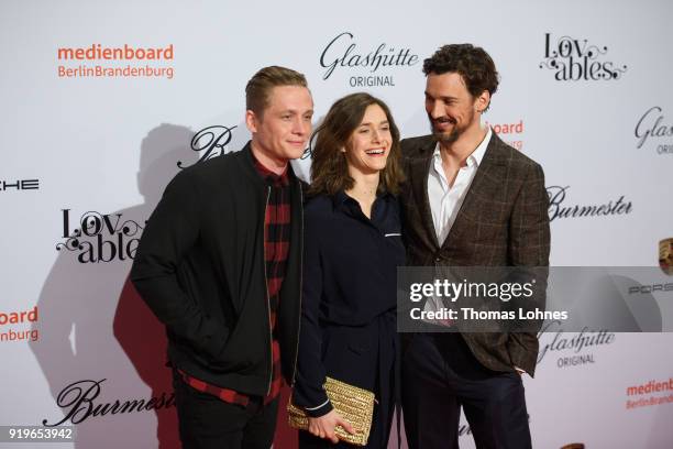 Matthias Schweighoefer, Anja Knauer and Florian David Fitz attend the Medienboard Berlin-Brandenburg Reception at The 68th Berlinale International...