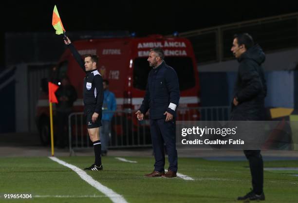 Estoril Praia head coach Ivo Vieira from Portugal in action during the Primeira Liga match between GD Estoril Praia and CF Os Belenenses at Estadio...