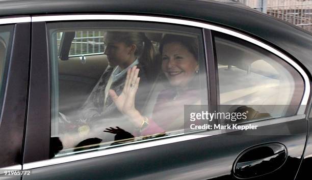 Queen Silvia of Sweden leaves after the opening ceremony of the first german section in a hospital for dementia patients following the model of her...