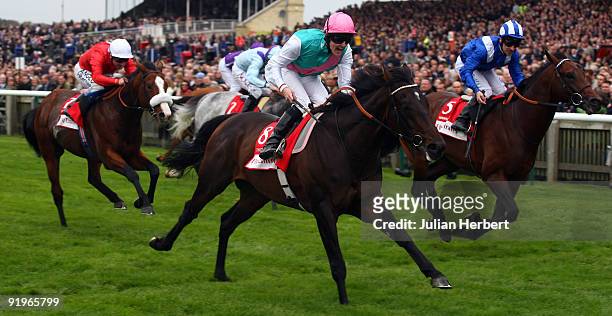 Tom Queally and Twice Over land The Emirates Airline Champion Stakes on October 17, 2009 in Newmarket, England.