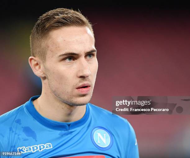 Marko Rog of SSC Napoli in action during UEFA Europa League Round of 32 match between Napoli and RB Leipzig at the Stadio San Paolo on February 15,...