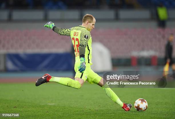 Peter Gulacsi of RB Leipzig in action during UEFA Europa League Round of 32 match between Napoli and RB Leipzig at the Stadio San Paolo on February...
