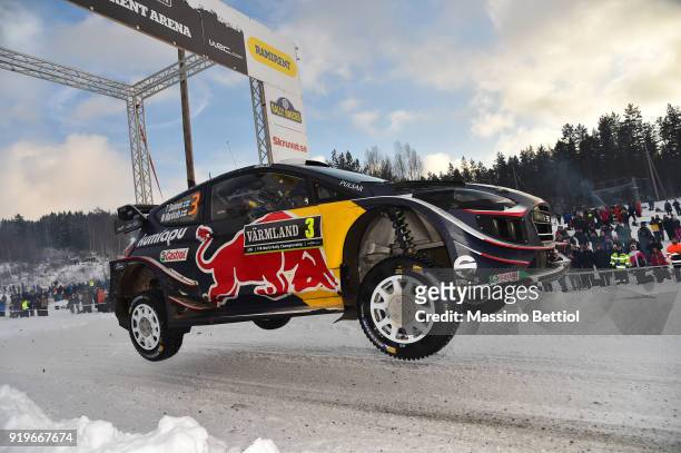Teemu Suninen of Finland and Mikko Markkula of Finland compete in their M-Sport Ford WRT Ford Fiesta WRC during Day Two of the WRC Sweden on February...