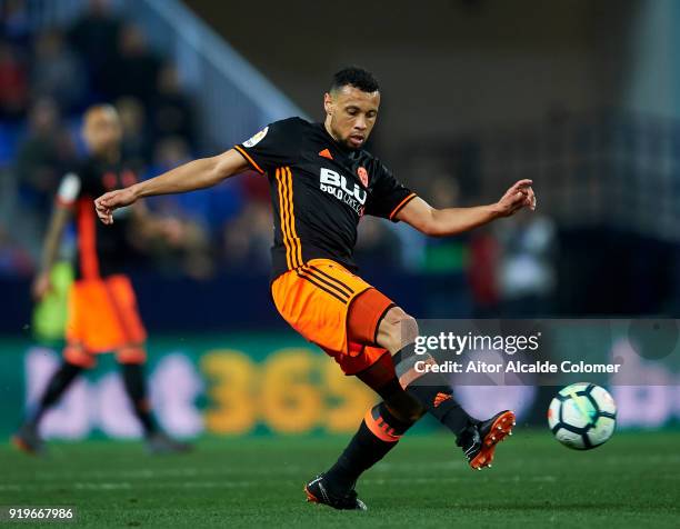 Francis Coquelin of Valencia CF controls the ball during the La Liga match between Malaga CF and Valencia CF at Estadio La Rosaleda on February 17,...